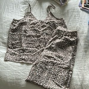 aerie pj set, satin-like material